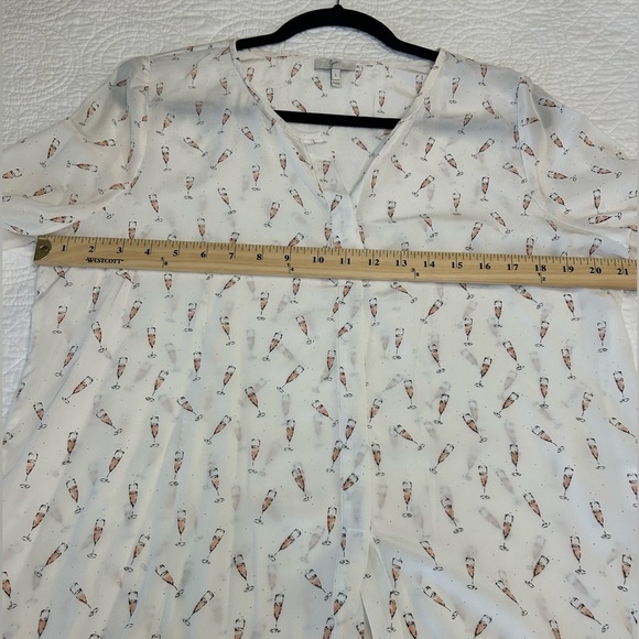 Joie White Sheer Blouse with Champagne Glasses Print. Size Large. - Picture 5 of 6